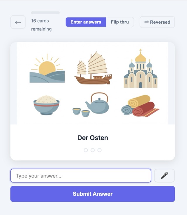 AI flashcard app with illustrated cards and spaced repetition