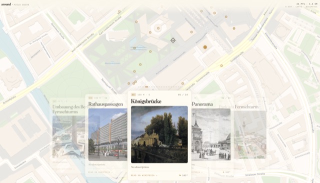 Around — map showing nearby landmarks, each illustrated with images from its Wikipedia article